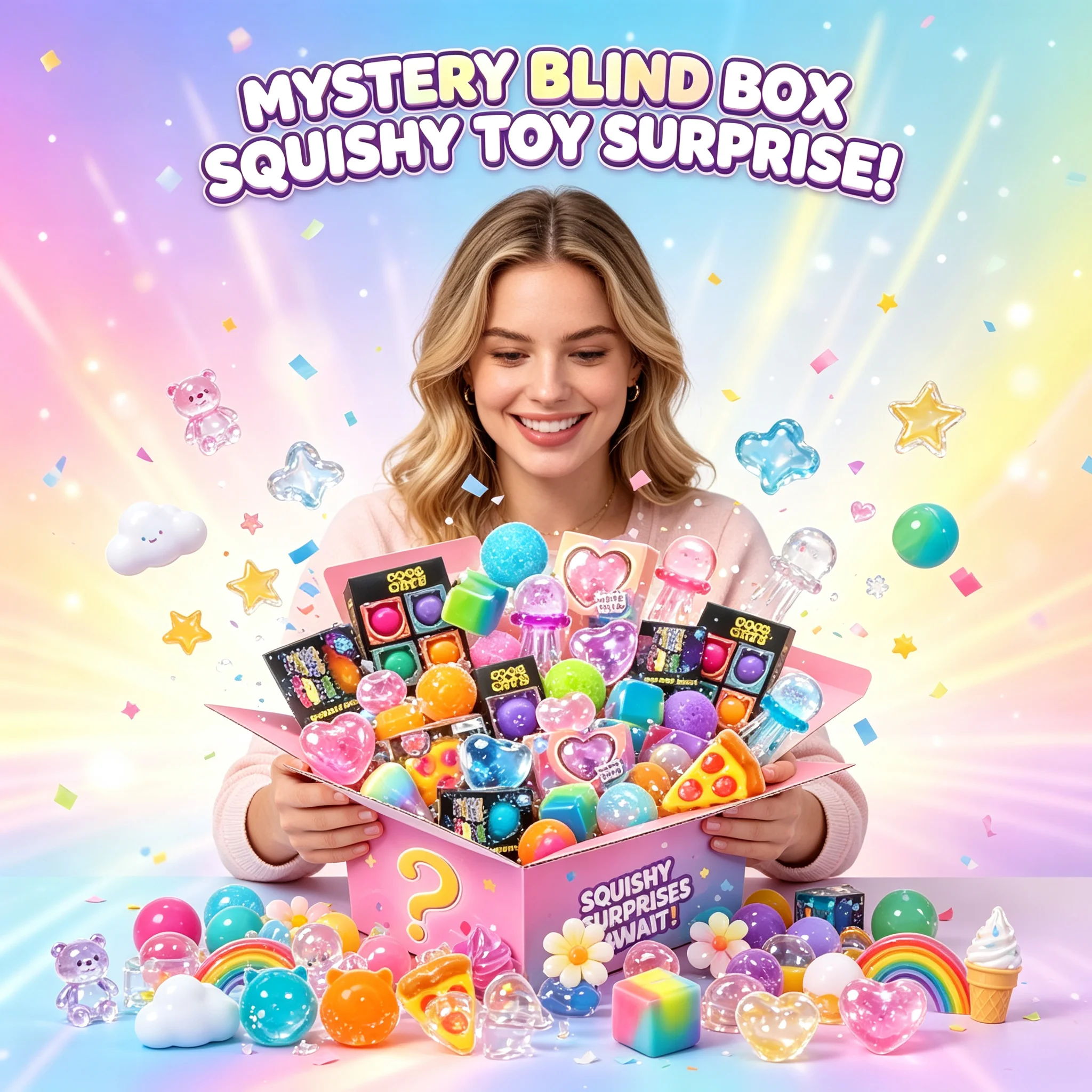 School Prize Box Filler Random Mystery Blind Bag Glitter Animal Mochi Squishy Pocket Stress Relief Squeeze Toy