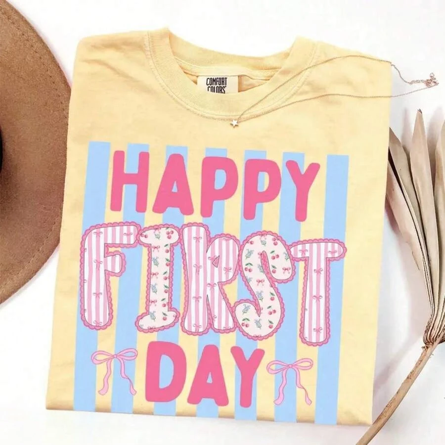 First Day Of School Teacher Back To School Motivational Graphic T‑Shirt Crew Neck Short Sleeve Casual Tee