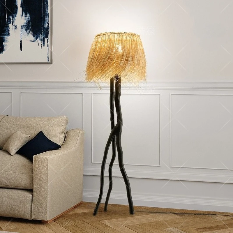 

Новый торшер в китайском стиле Дзен, гостиная, чайная комната, проживание в семье, бамбуковая тканая лампа с бахромой, украшение в древнем стиле, спальня