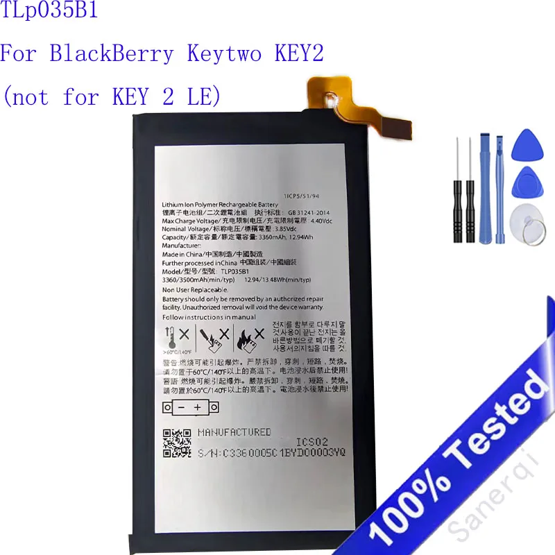 Original Battery TLP035B1 TLPO35B1 3360mAh 12.94Wh TLp035B1 For BlackBerry Keytwo KEY2 (not for KEY 2 LE) + Free Tools