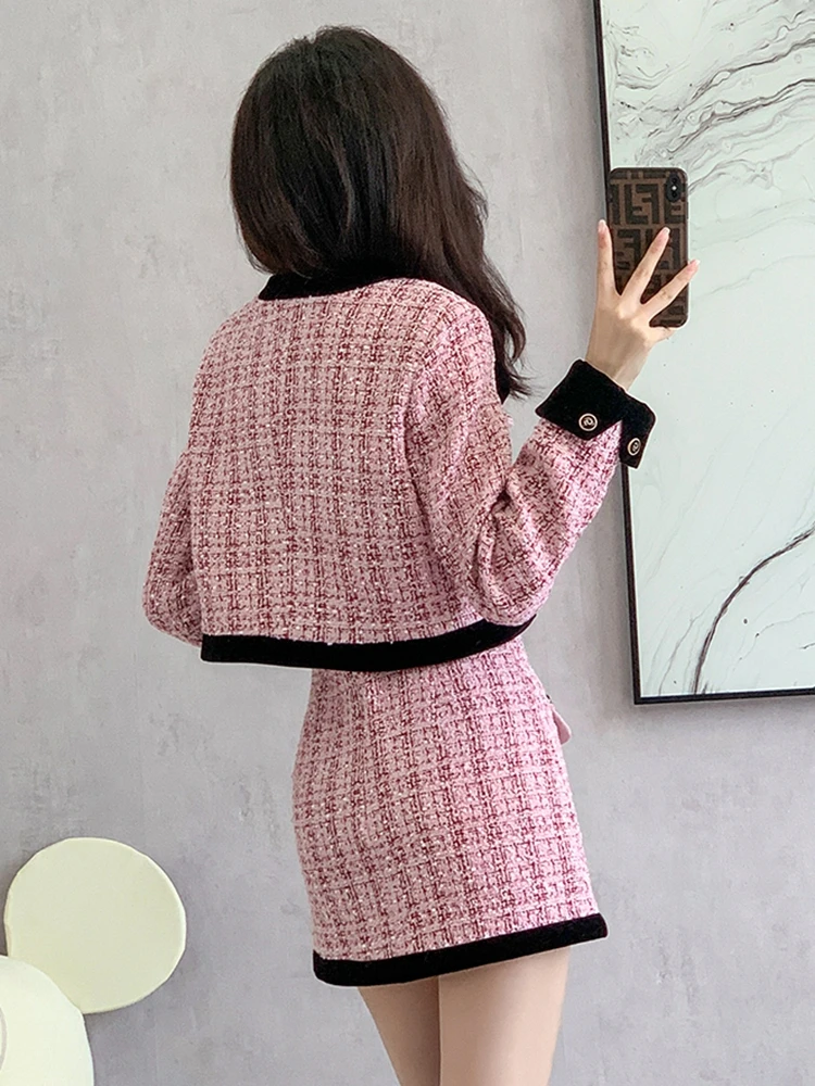 2024 autumn winter Small Fragrance Tweed Two Piece Set Women Short Jacket Coat + Skirt Suits Korean 2 Piece Sets Women Outfit