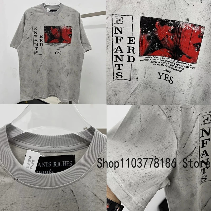 

Handmade Graffiti Poster Letter Logo Print ERD Short Sleeve Pullover Men's Clothing Summer Street Loose Erd T-shirt Top