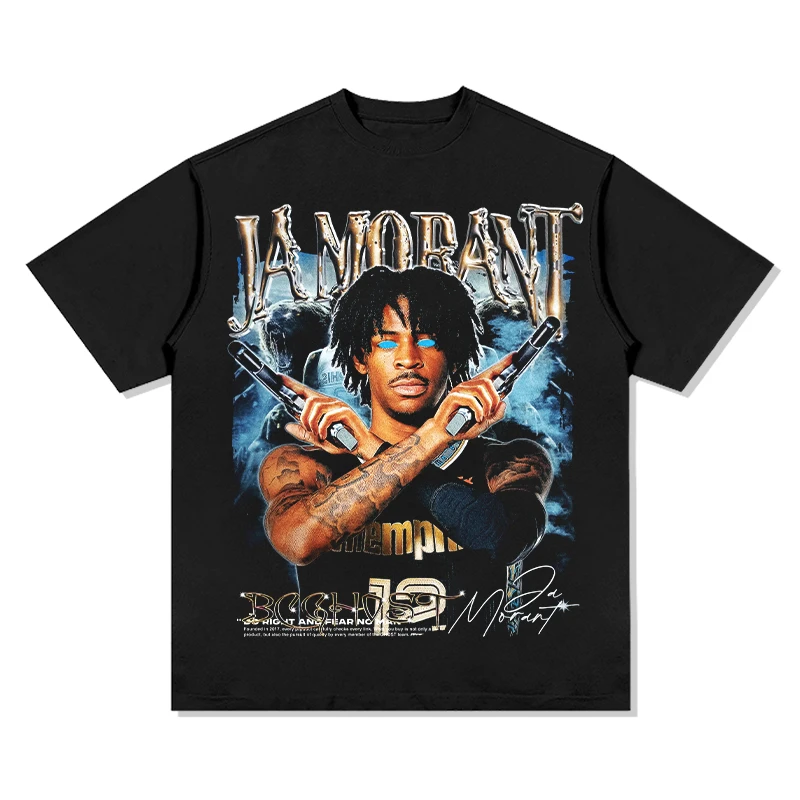 High Street T-shirt Mens Sports Basketball Star Worn Heavy Duty Washed Oldschool Loose Short Sleeve Cotton Oversize Unisex Tops