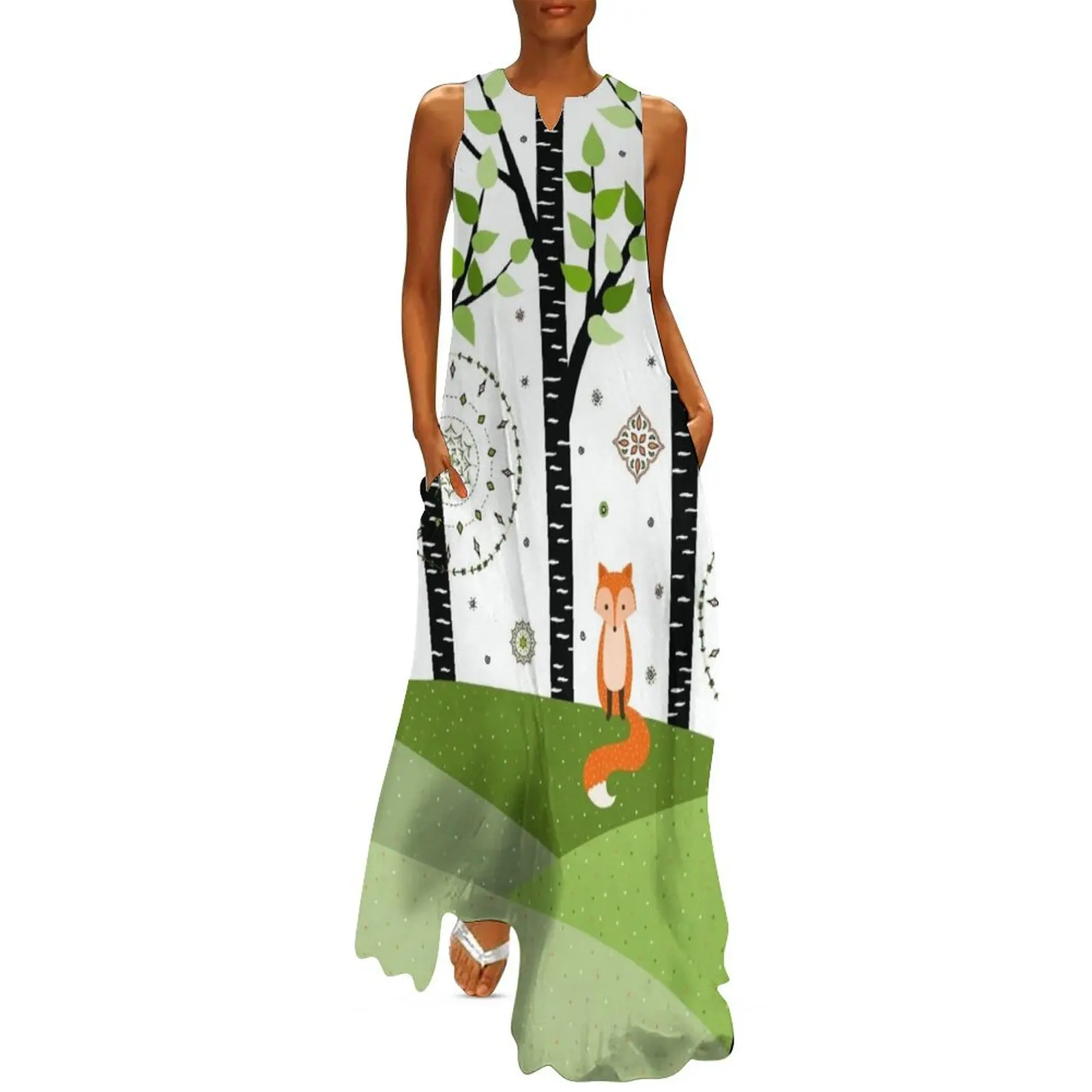 

Fox - Birch Trees - Green Long Dress summer outfits for women 2024 dresses korean style