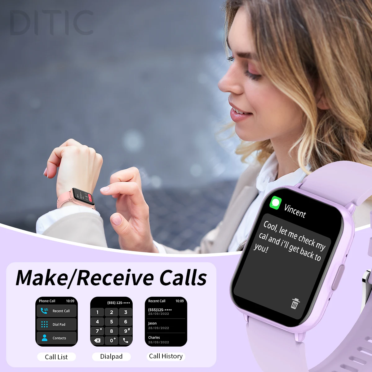 DITIC 1ATM مقاوم للماء ساعة ذكية 1.83 لمسة كاملة عمر البطارية الطويل بلوتوث دعوة اللياقة البدنية الرياضة 2025 ساعة ذكية جديدة للرجال