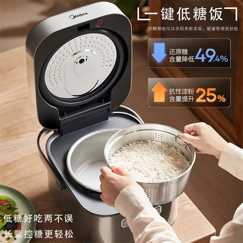 0-Coating 3L Rice Cooker with Pure Titanium Liner, Red Flame IH 3D Heating, Smart Reservation & Low-Sugar Function for Home Use