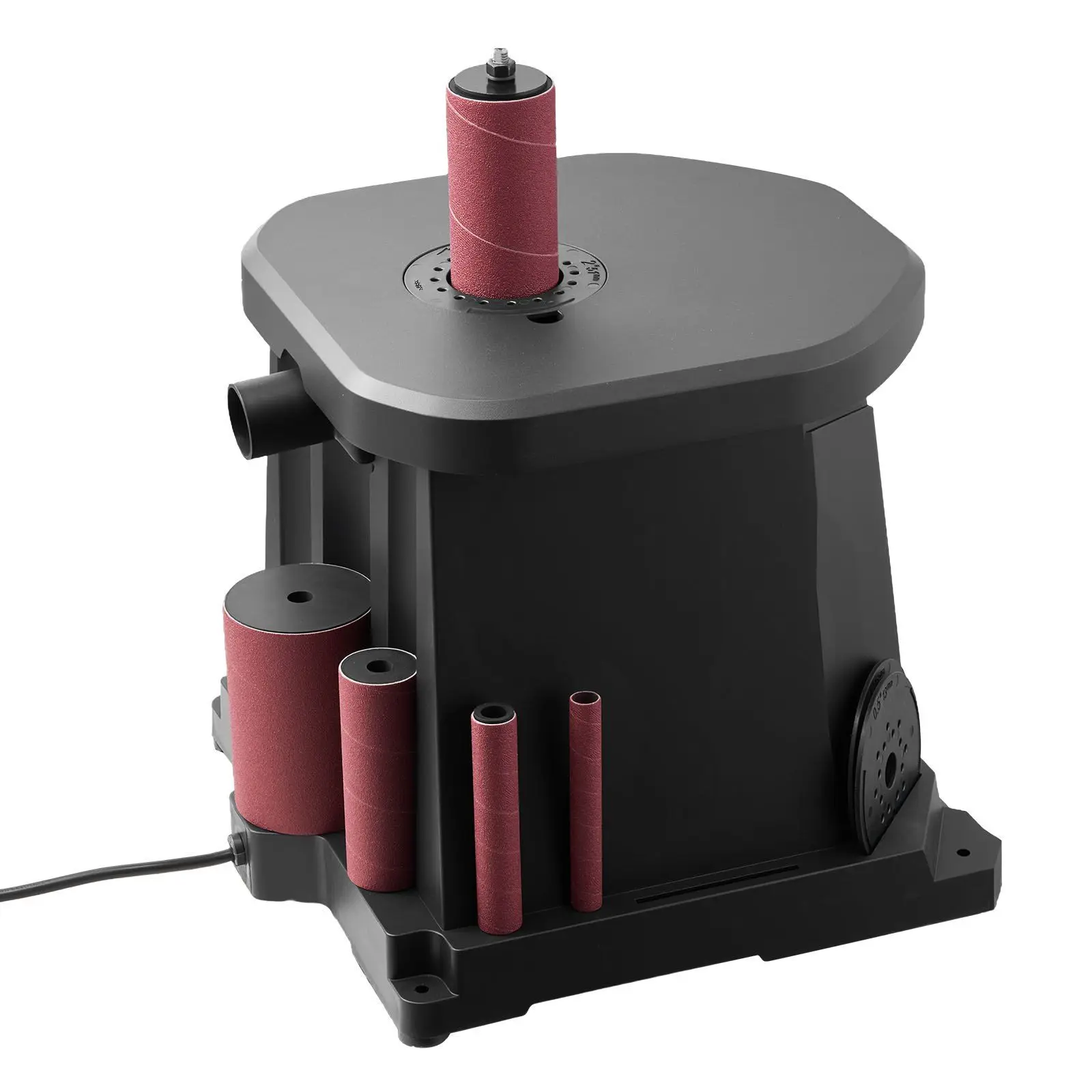 2000RPM 振動スピンドルサンダー ベンチトップ、6つのサンディングスリーブ（1/2～3インチ）とダストポート付き、家具仕上げ、工芸品の研磨用