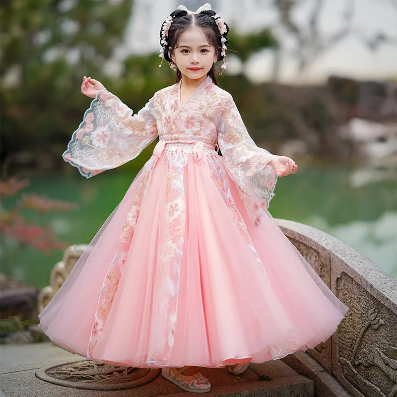 Pink Kids Hanfu Dress Cosplay Chinese Girls Hanfu Fairy Dress Chinese Skirt Princess Ancient Perform Costume Vestido Hanfu
