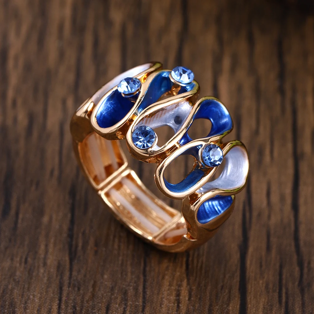Fashion Drip Oil Geometric Rings for Women Accessories Trendy Elastic Adjustable Wide Gold Color Ring Party Prom Jewelry Gift