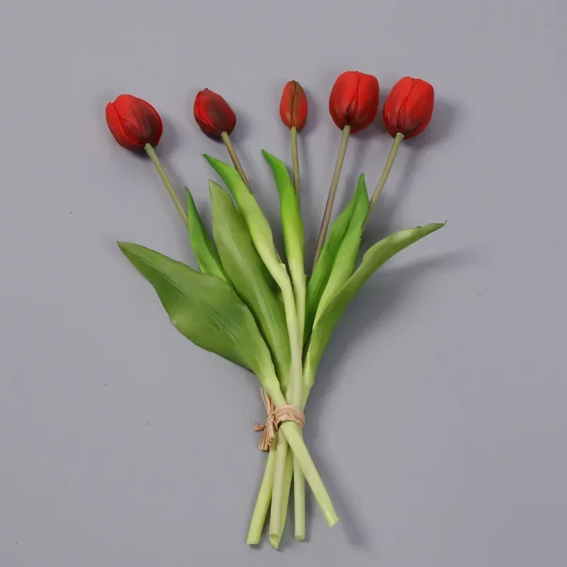 Artificial Tulips Bouquet, Soft Flower, Fake Flower, Real Touch, Home Garden, Table, Wedding Decoration, Simulation, 5-Head, 5Pc