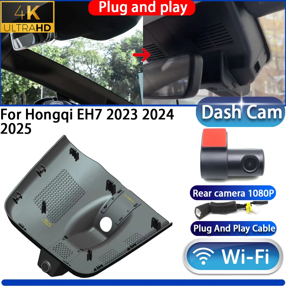 

HighCity For Hongqi EH7 2023 2024 2025 Dash Cam Camera 4K UHD 2160P Night Vision Wifl DVR Plug And Play Video Recorder