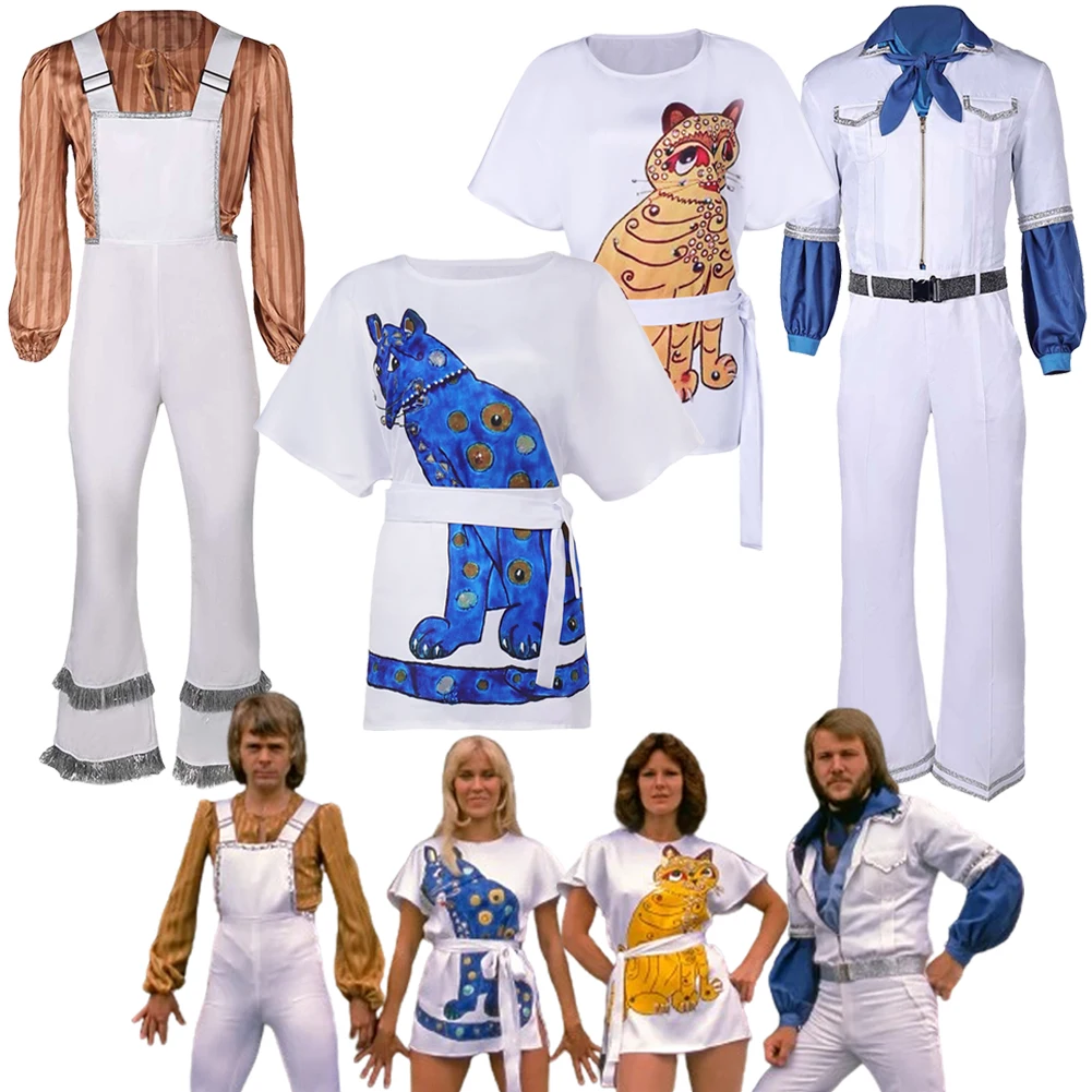 ABBA Costume Cosplay Disguise ABBA Girl Anni Agnetha Benny Bjorn Cosplay 70s Women Men Vintage Shirt Halloween Carnival Suit