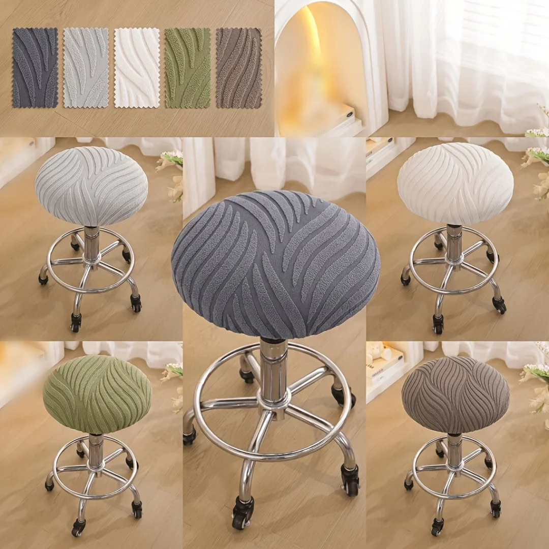 1PC Textured Round Stool Cover Soft Breathable Stretch Barrel Chair Seat Slipcover Removable Washable Home Decor Protector Cover