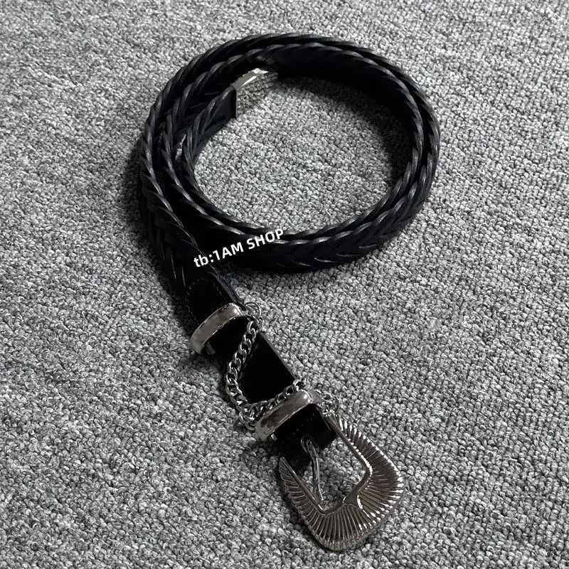 JieDa retro vegetable tanned first layer cowhide hand woven belt chain decoration 91yxng/code belt