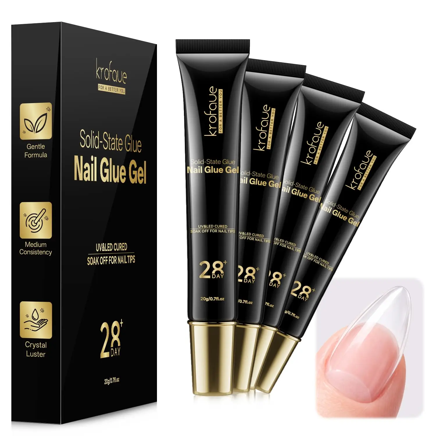 

Solid Nail Glue Gel, 4 x 20g, UV/LED Cure, Strong Bond for Tips & Rhinestones