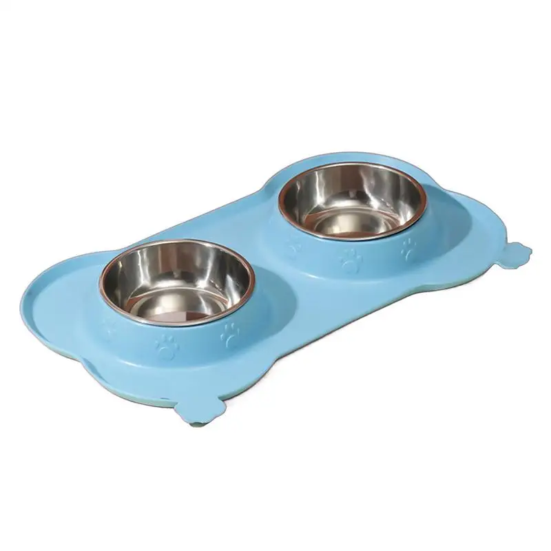 Double Dog Water Bowl Cat Food Double Bowls Anti-slip Detachable Non-skid Pet Stainless Steel Dish For Small Medium Large Size