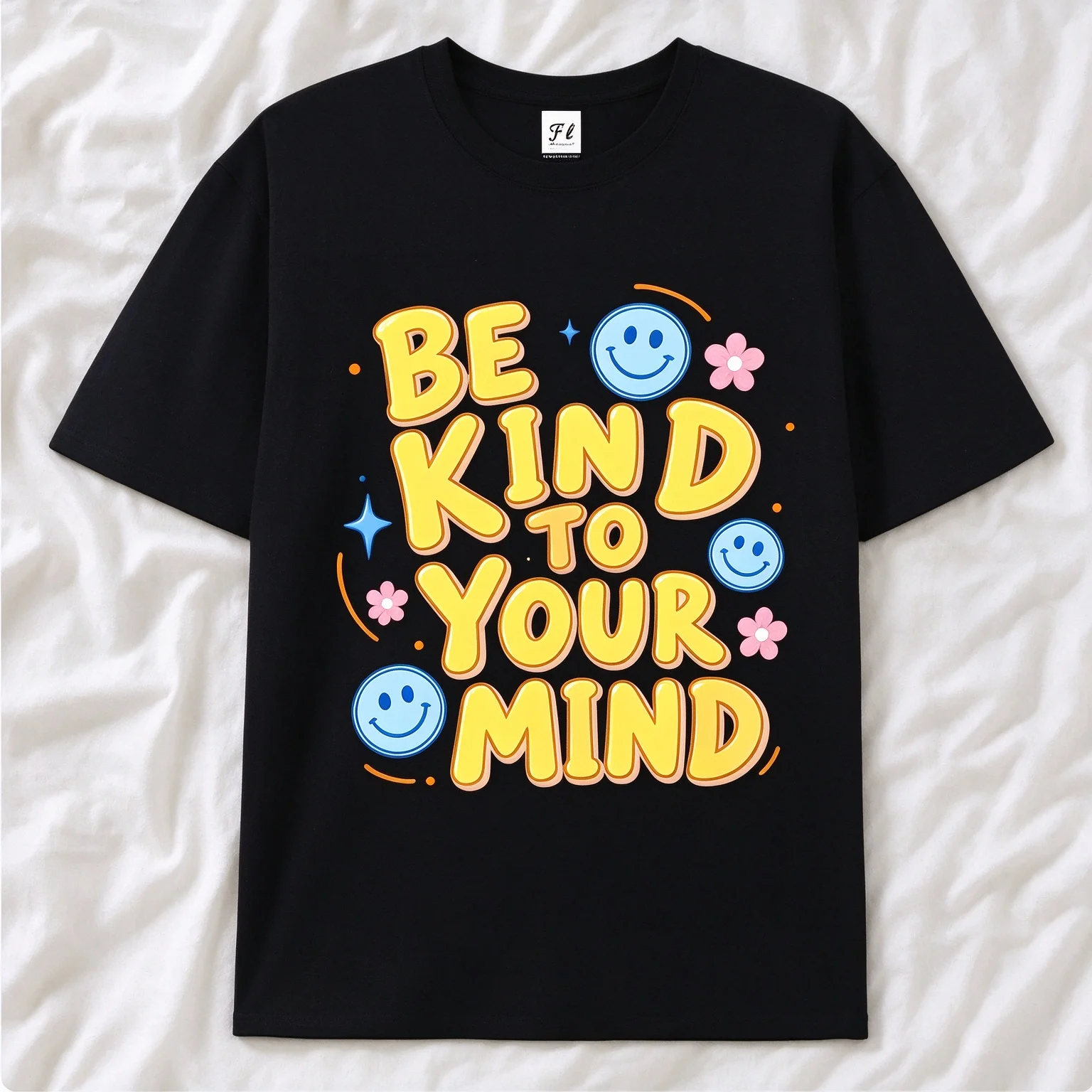 Women Be Kind To Your Mind Graphic T Shirt Smile Face Flower Letter Print Casual Short Sleeve Tees