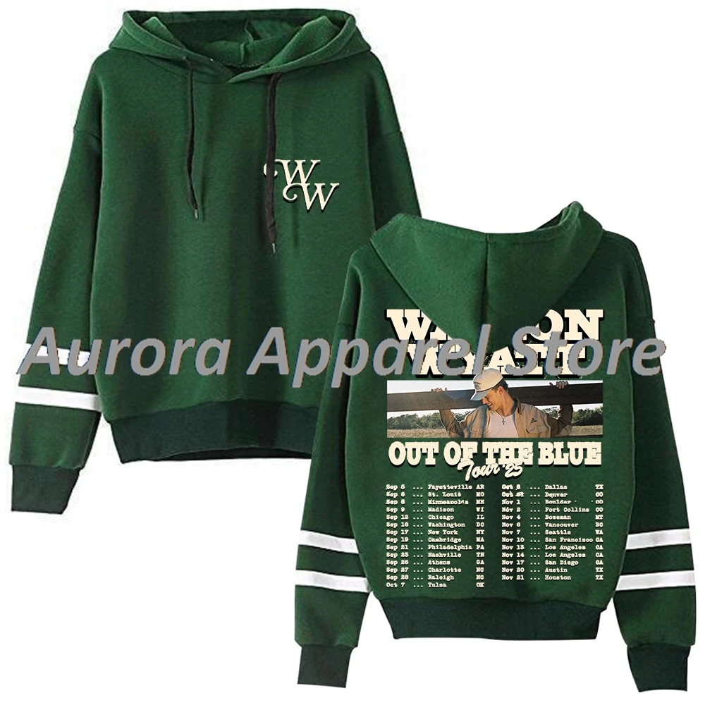 سترة Waylon Wyatt Out Of The Blue Tour ذات قلنسوة بدون جيوب وقضبان متوازية وأكمام ملابس الشارع