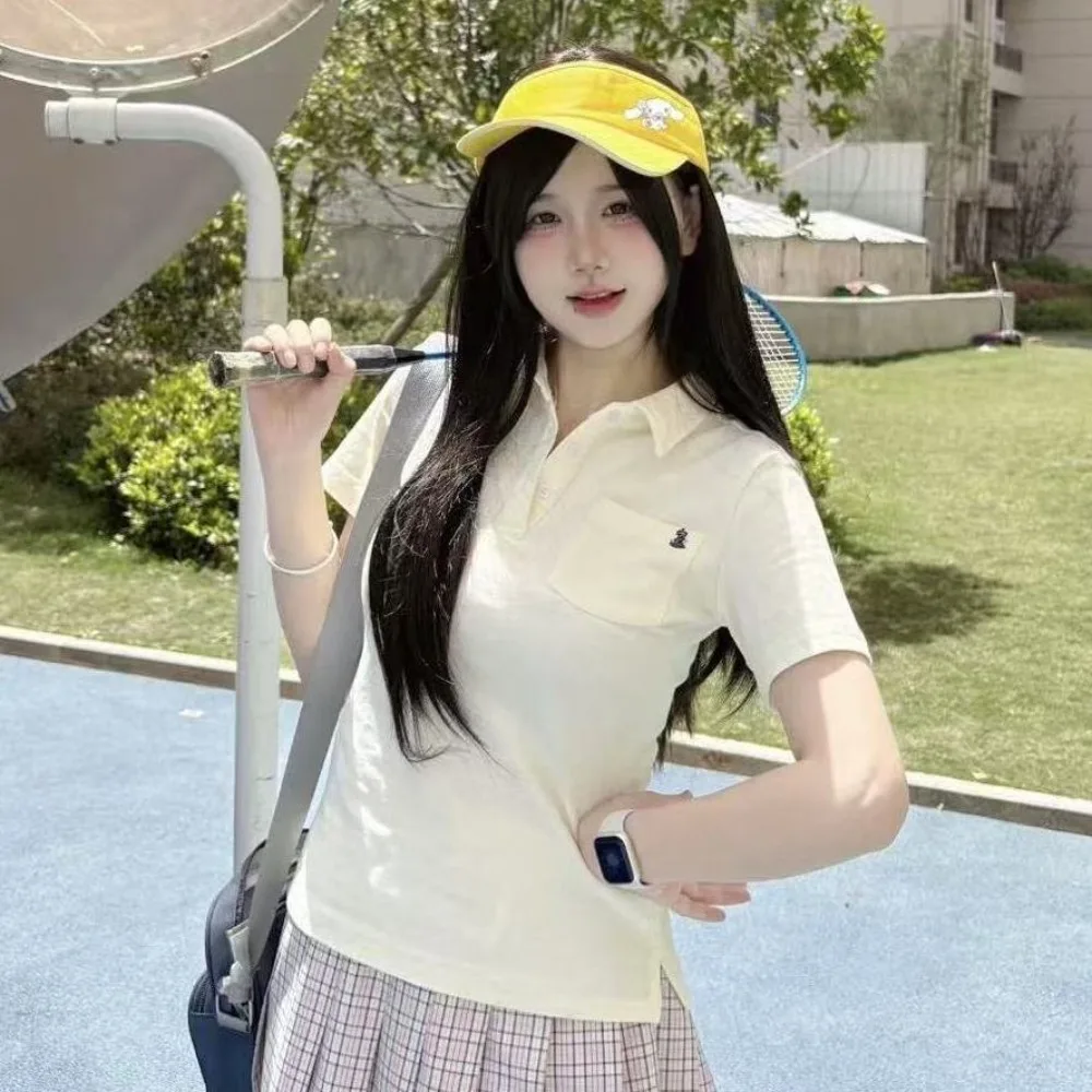 Japanese College Embroidered Polo Shirt for Women,Short Sleeve School Uniform for Daily Campus Outfits&Anime Cosplay Occasions