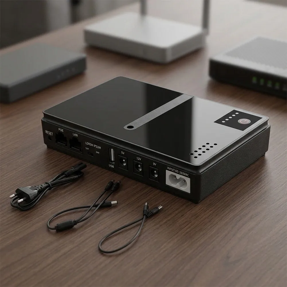 DC1018P Backup Power Supply for Wi Fi For routers and Devices 5V 9V 12V USB DC POE Outputs 0C to 45C Operating Range