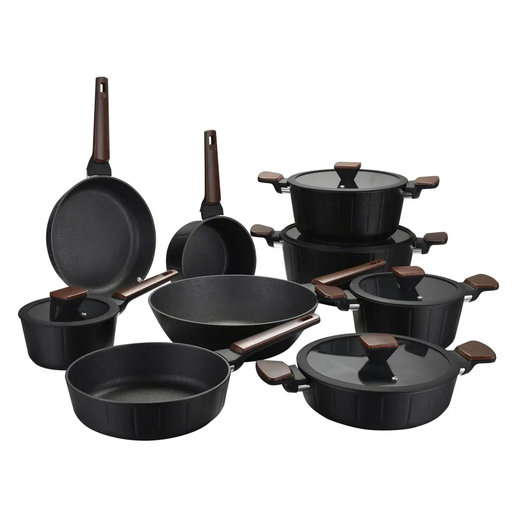 New Cast Aluminum Nonstick Kitchen Pans Cookware Sets with Glass Lid