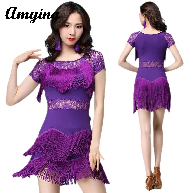 Vestido Sexy de baile latino con borlas para mujer, ropa para adultos con pantalones cortos, vestido de Salsa y Rumba, traje de práctica puesta en escena de salón