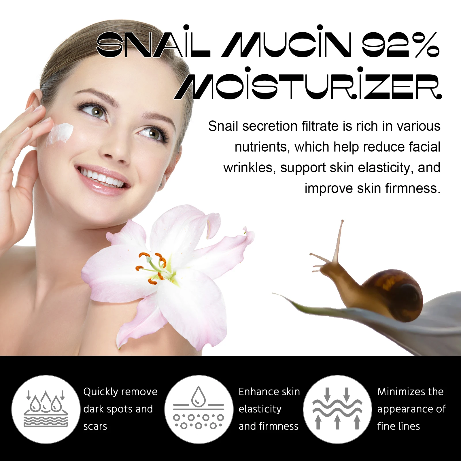 Snail Mucin 92 Moisturizer Refreshing Hydra Whitening Repair Facial dry Skin Reduce Dullness Firming and Elastic Skincare Cream