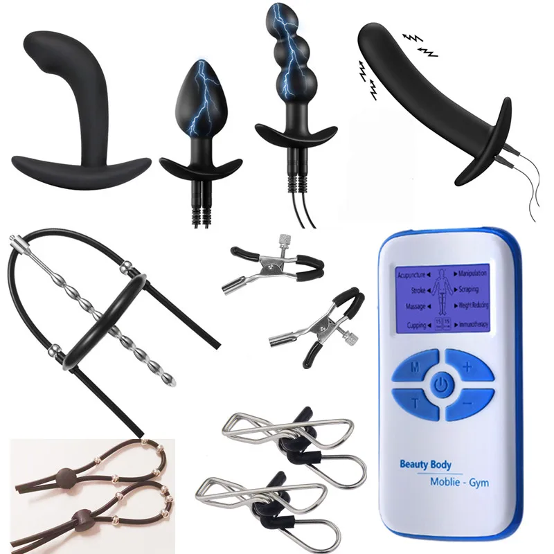 8 طرق صدمة كهربائية مجرى البول السبر موسع سيليكون الشرج بعقب المكونات القضيب المدرب تدليك المعادن الحصان العين قضيب الجنس لعب الرجال