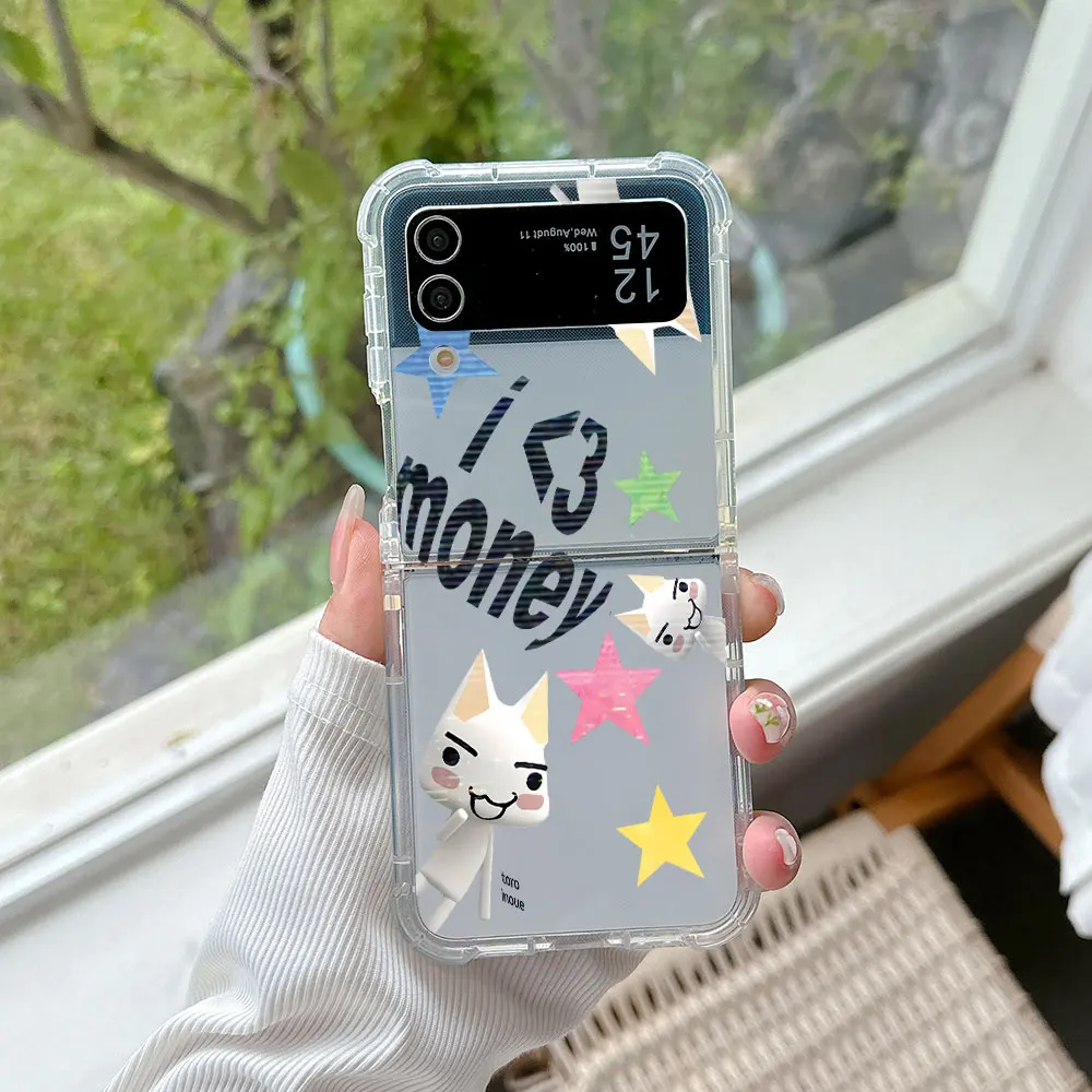 Funda de teléfono INS Cute Funny Toro Inoue Cat para Samsung Galaxy Z Flip 3 4 Z Flip 5 Z Fold 4 5G PC funda trasera suave anticaída