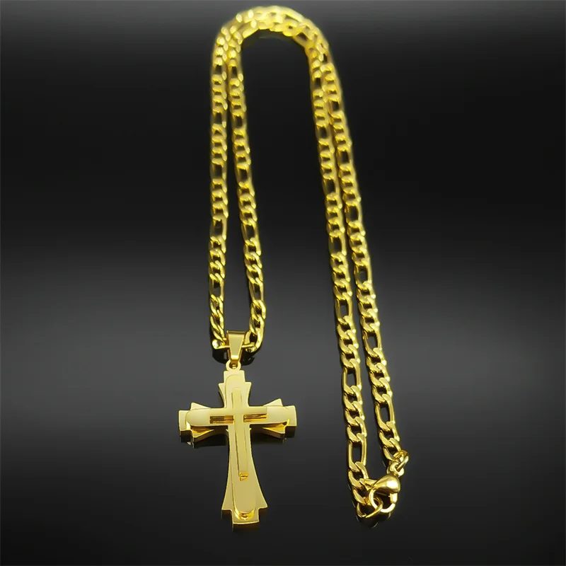 Hip Hop Christian Jesus Cross Necklace for Women Men Stainless Steel Silver Color Choker Prayer Baptism Gift Jewelry 8225-QKC