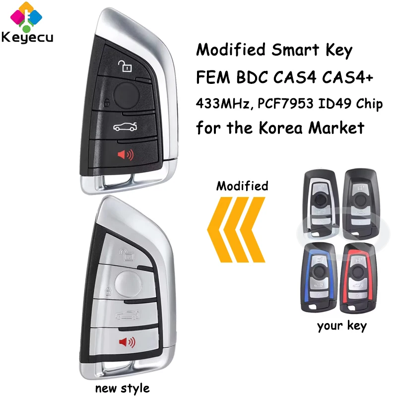 

KEYECU Smart Remote Car Key Fob 4 Buttons 433MHz 434MHz PCF7953 49 Chip for BMW FEM BDC CAS4 CAS4+ 2010-2019 the Korea Market