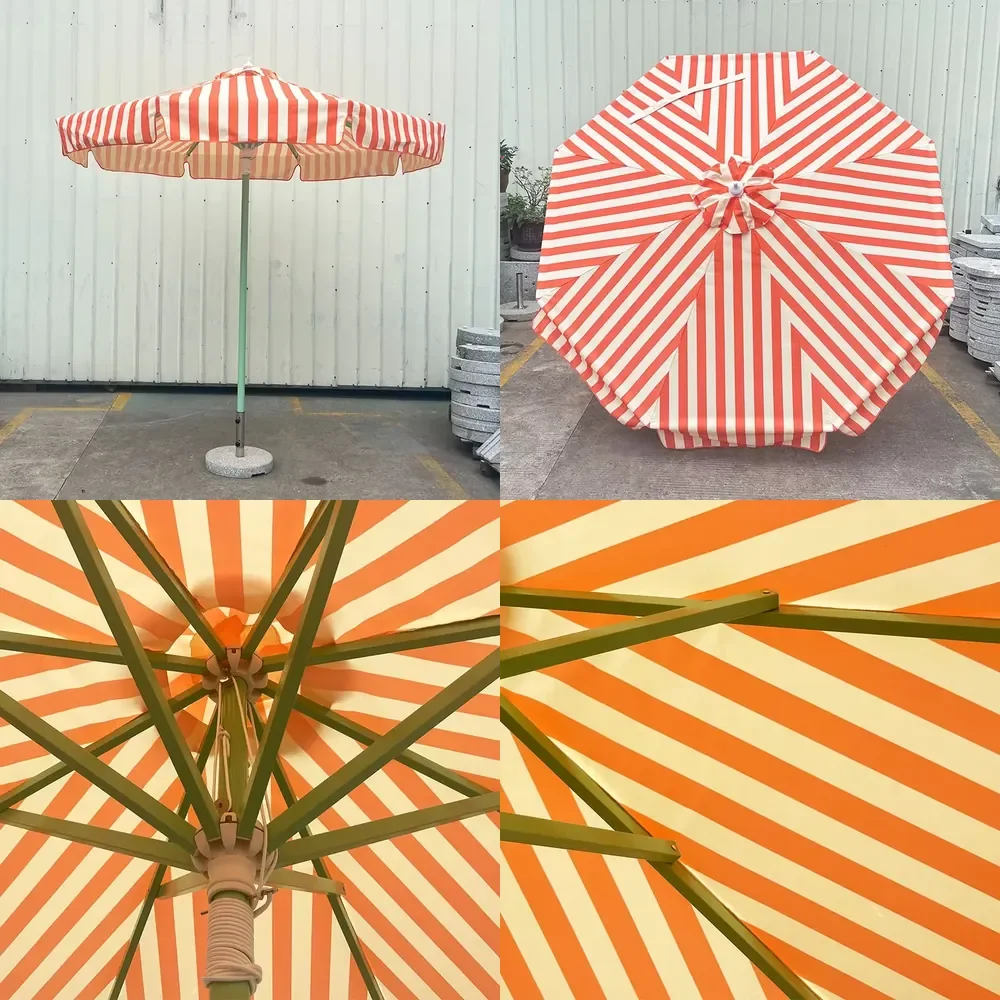 Customizable Brand Premium Aluminum Outdoor Umbrella Modern Design Beach Garden Sun Parasol with Fringe for Hotels