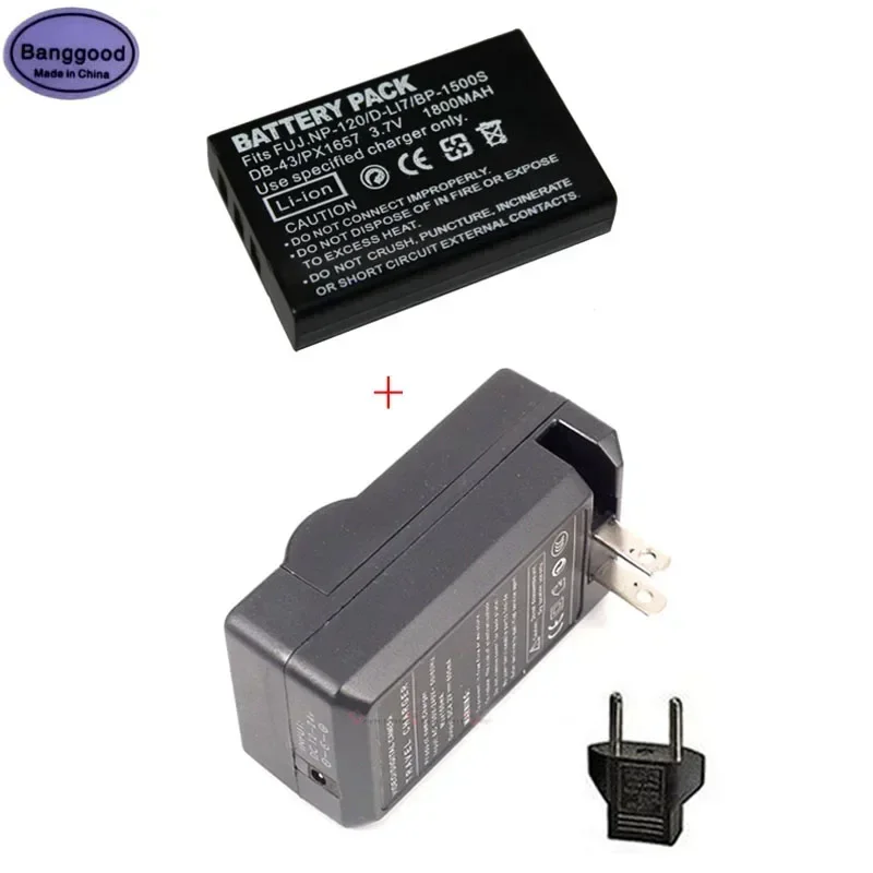 1800mAh FNP120 FNP-120 NP-120 NP120 DLI7 Camera Battery + AC Charger For Fujifilm F10 F11 ZOOM for BP-1500S DB-43 Pentax MX MX4