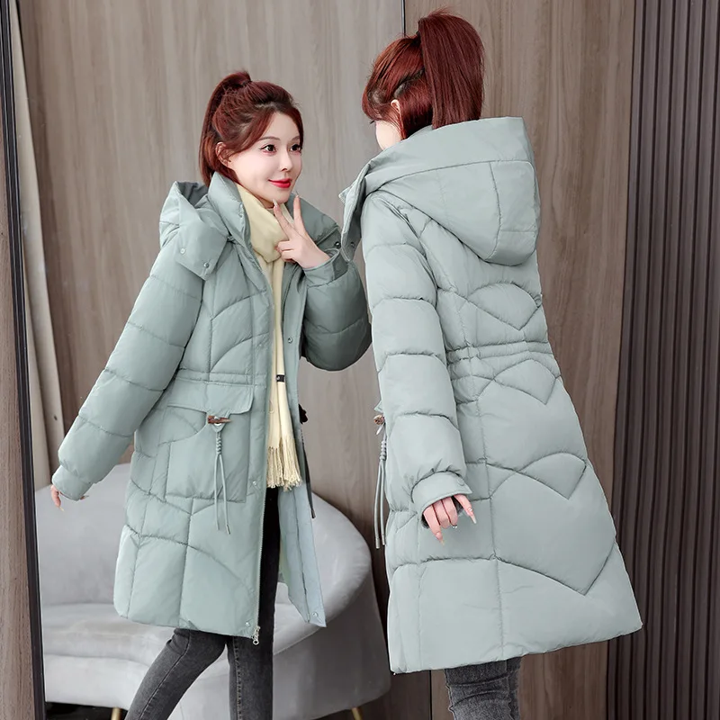 Women's Mid-Length Puffer Coat Belted Waist Quilted Jacket Thickened Warm Winter Parka​