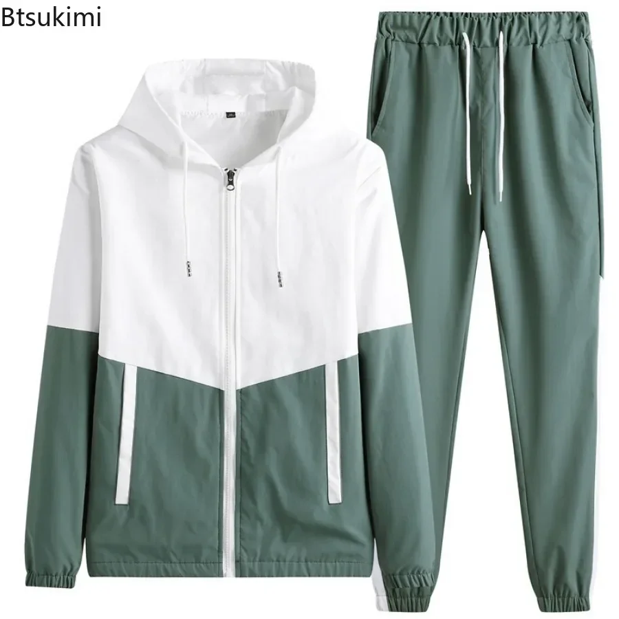 2026 New Men's Casual Sets Men Tracksuit Oversized Trend Patchwork Design Hooded Jacket+pants Two-pieces Men Running Sports Suit