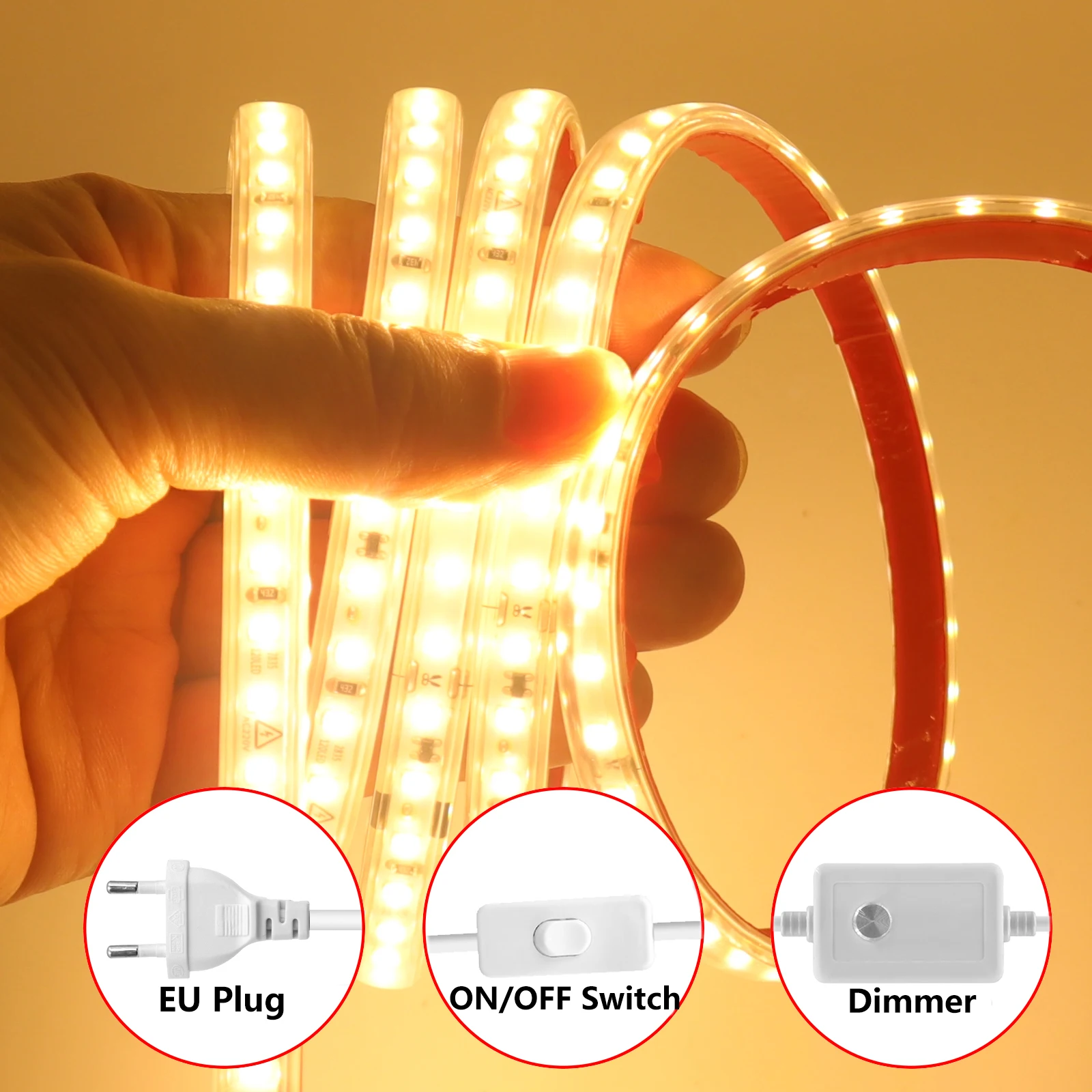fita-led-dimerizavel-220v-2835-120-leds-m-com-fita-adesiva-e-interruptor-dimmer-plugue-eu-luz-led-flexivel-a-prova-d'Agua-branco-quente-natural