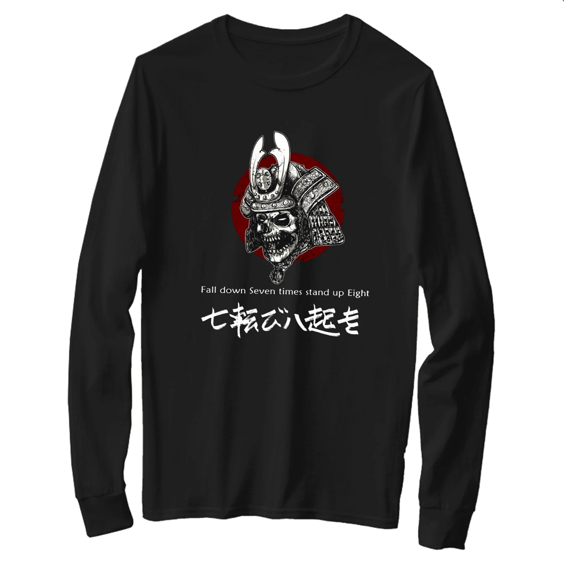 Bushido Code Virtues skull Samurai Mask Japanese Ronin T-Shirt 100% Cotton O-Neck Long Sleeve Casual Mens T-shirt Size S-3XL