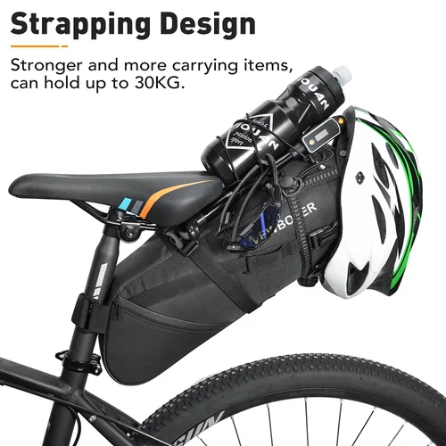 Imagen 2 del producto NEWBOLER-Bolsa para SILLÍN de bicicleta, impermeable, para bicicleta de montaña y carretera, 10L, gran capacidad, bolsa trasera plegable, accesorios para maletero