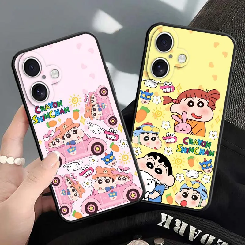 

Cartoon S-Shin C-Chan Pattern For Apple iPhone 16 16E 15 14 13 12 11 XS X Pro Max Plus Black Soft Silicone Cover