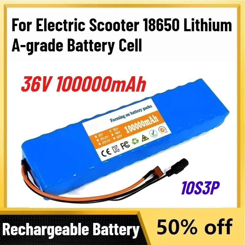 High-Capacity New XT60+JST+car 36V 100000mAh 10S3P 500W Battery Pack For Electric Scooter 18650 Lithium A-grade Battery Cell
