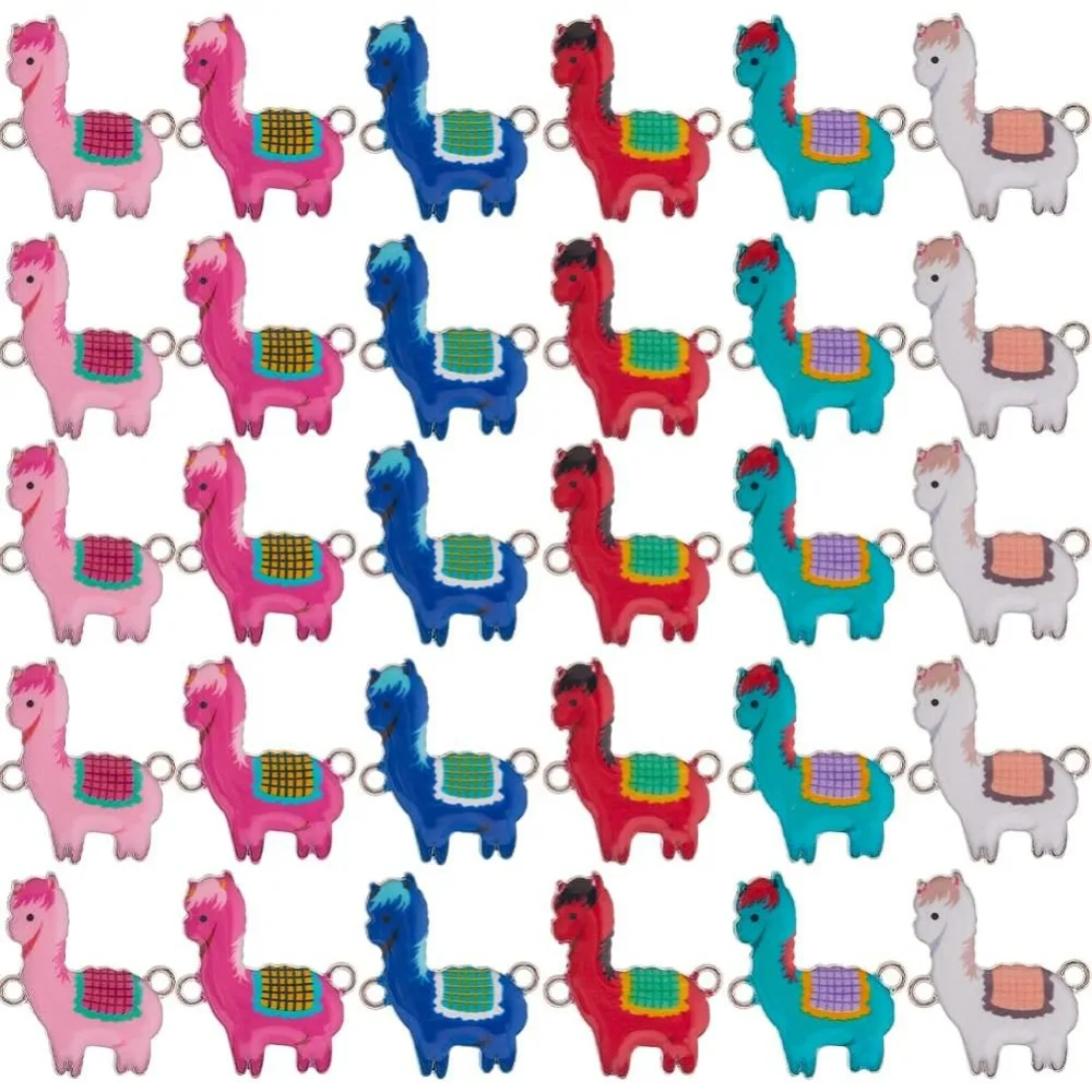 

1 Box 40PCS Cute Animal Charms Llama Charm Bulk Sheep White Funny Cartoon Alpaca Alloy Enamel Connector Link Charms for Jewelry