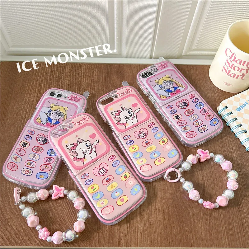 Fashion Girls Sailor Moon Marie Cat Fold Custodia per telefono per Samsung Galaxy ZFlip 4 5 zflip4/5 z flip Zflip5 zflip4 Custodia con cordino