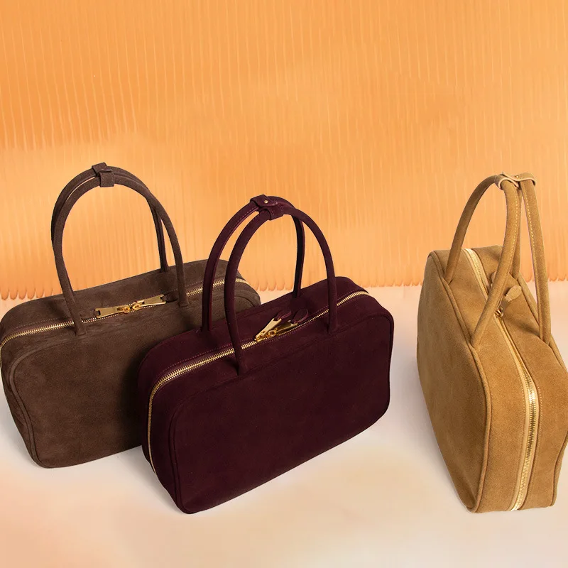 

Simple Minimalist Design Top-handle Satchel Bag All-match Matte Suede Cow Leather Women Shoulder Bag Commuter Office Briefcase