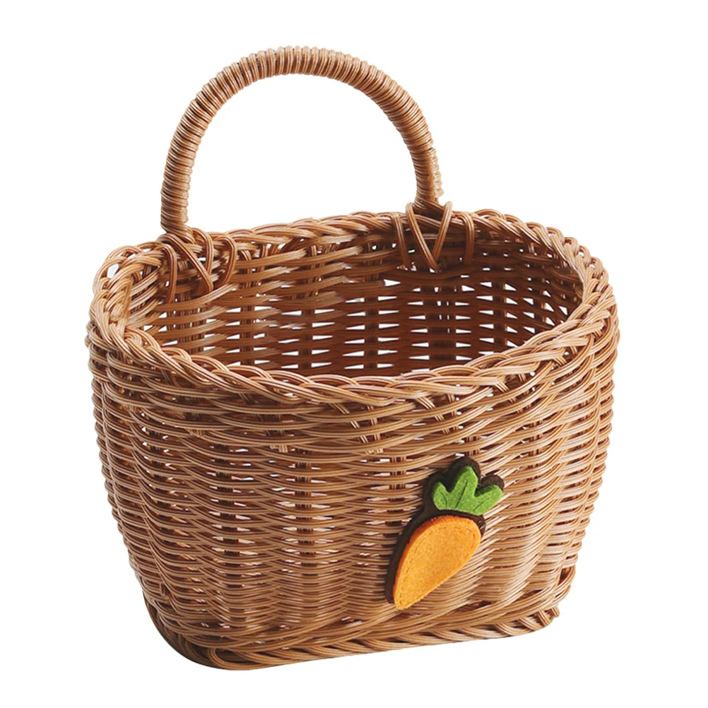 

Wall Hanging Basket Carrot Pattern Kitchen Storage Basket Woven Vegetable Fruit Holder for Garlic Ginger Onion Storage