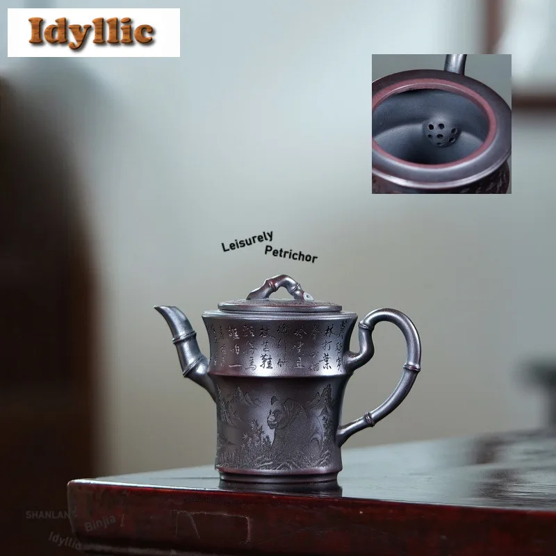 

220 мл Исин Фиолетовые глиняные чайники ручной работы с высокой бамбуковой секцией Горшок из необработанной руды Антикварный латунный чайник для заваривания грязи Чайный сервиз Zisha