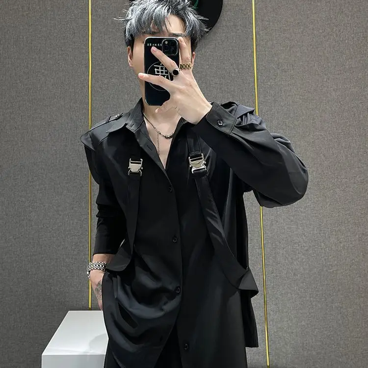 

2025 New Faion Loose Casual Plaid Long Sve irt Men's American Retro Design High Quali Stand Fit Youth Korean Sle