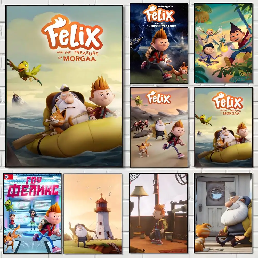 Cartoon F-Felix and the Hidden Treasure Poster Pegatina artistica HD autoadhesiva impermeable para salon dormitorio