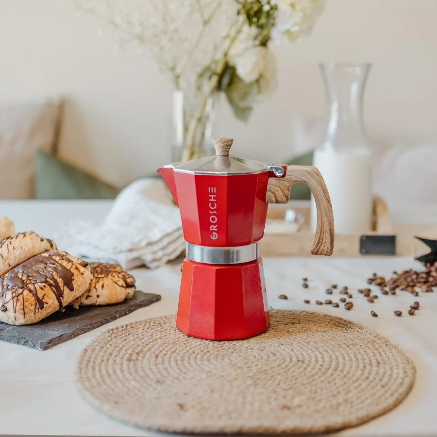 Milano – cafetière expresso sur cuisinière, Pot Moka pour 3 tasses à expresso, cafetière cubaine rouge de 5oz, cafetière avec Esp italien