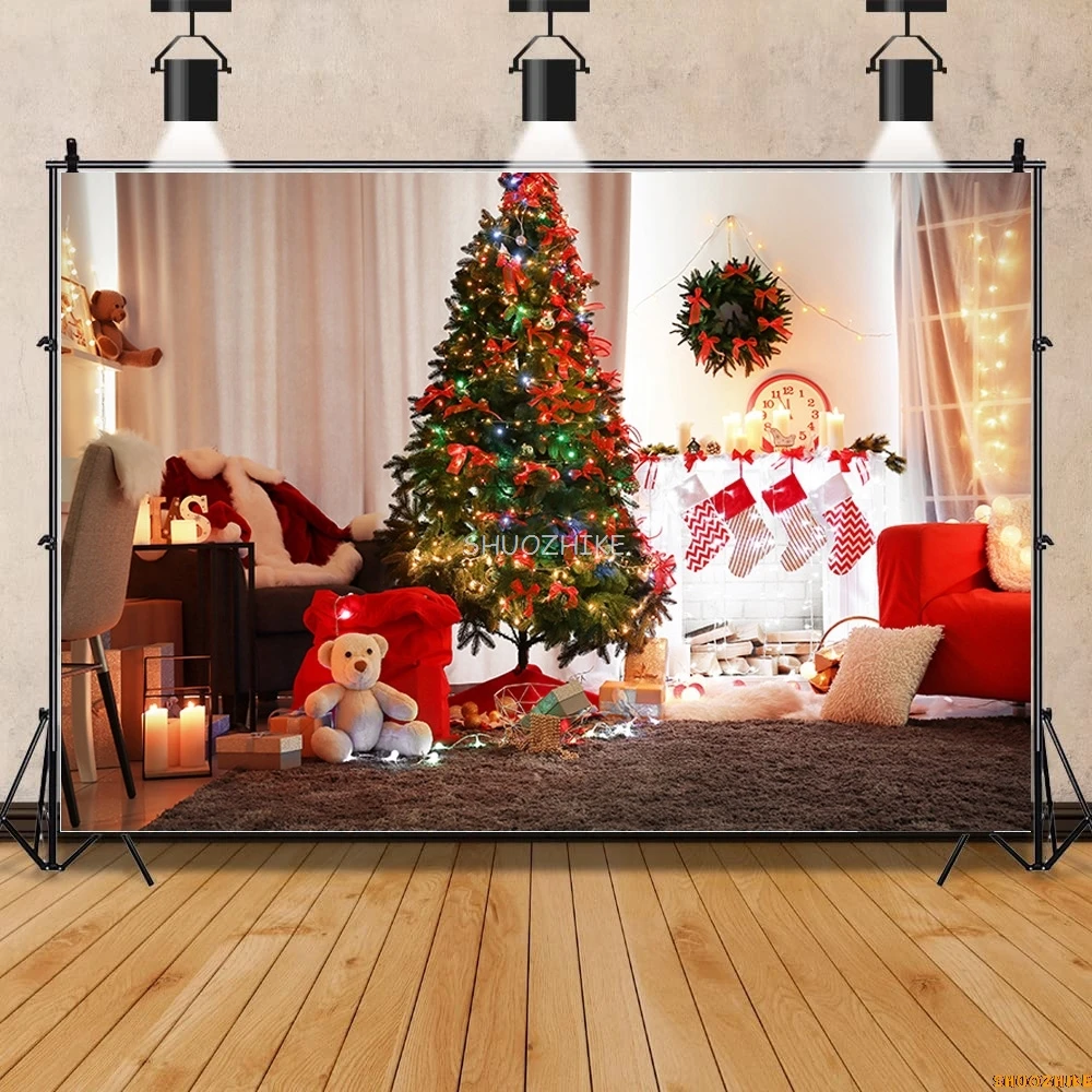 SHUOZHIKE Christmas Pine Tree Festival Gathering Photography Gift Tree Lantern Snowflake Photo Background Prop SDG-11