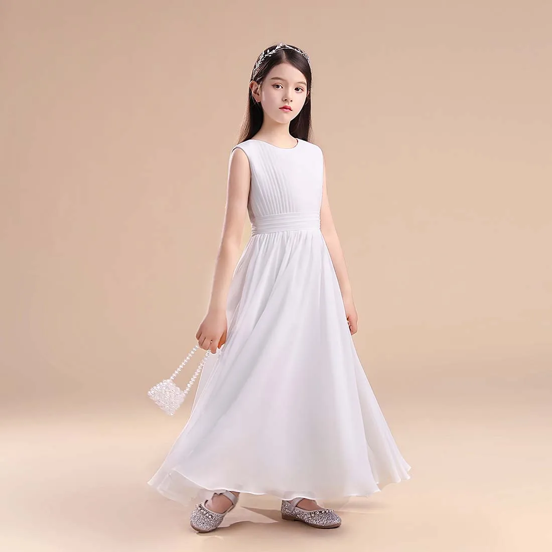 

Wedding Fancy Girls Fashion Party Dresses Chiffon Flutter Sleeveless Princess Pageant Wedding Bridesmaid Birthday Long Dress